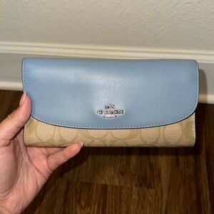 Coach Tri-fold sky blue large wallet